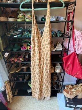 J. Crew Peach Halter Maxi Dress with Green Floral Motif